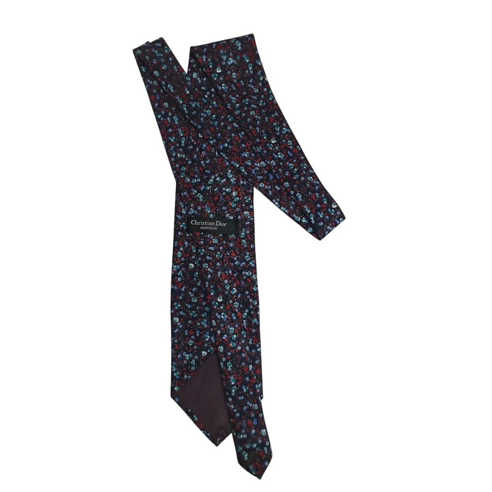 Christian Dior Black Floral Tie
